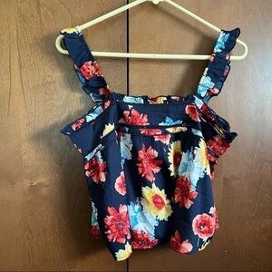 B.O.G. Collective Top. Super Fun. Navy and Red Floral  NWT Size Small